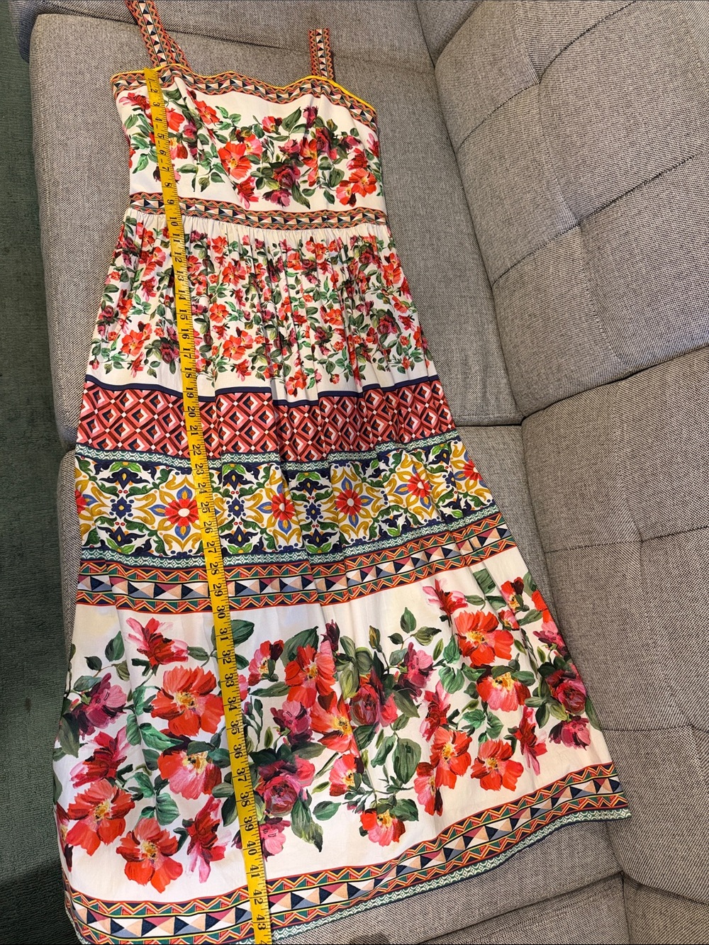 ANTONIO MELANI Natasha Floral Midi Sundress Square Neck, White/Multi | Sz. 10 - Picture 8 of 8